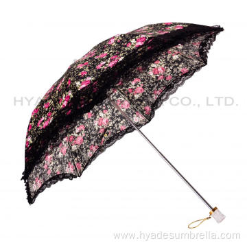 Printed Women's Umbrella With Ruffle Lace